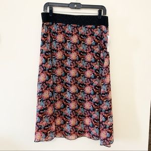 LuLaRoe Lola Floral Print Lined Skirt Black Large